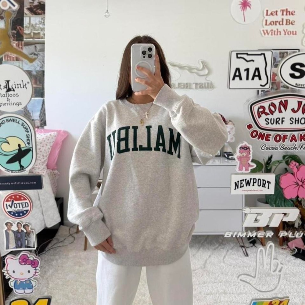 Grey/Green Brandy Melville Malibu crewneck sweatshirt